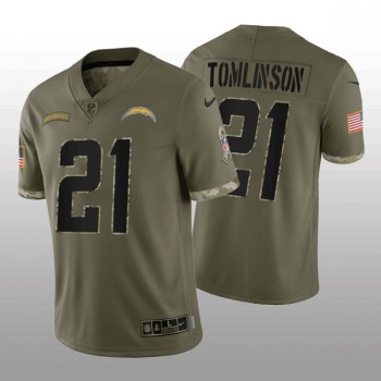 Men's Los Angeles Chargers #21 LaDainian Tomlinson Olive 2022 Salute To Service Limited Stitched Jersey Men's Los Angeles Chargers #21 LaDainian Tomlinson Olive 2022 Salute To Service Limited Stitched Jersey