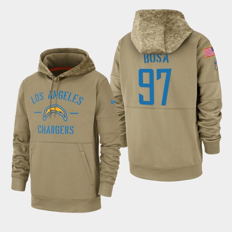 Men's Los Angeles Chargers #97 Joey Bosa Tan 2019 Salute to Service Sideline Therma Pullover Hoodie Men's Los Angeles Chargers #97 Joey Bosa Tan 2019 Salute to Service Sideline Therma Pullover Hoodie