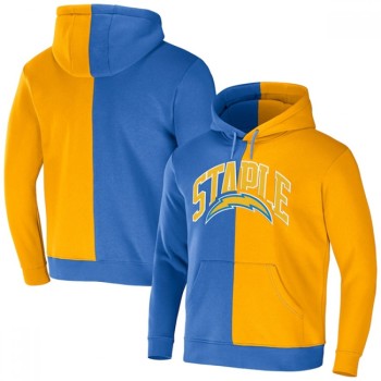 Men's Los Angeles Chargers Blue/Gold Split Logo Pullover Hoodie Men's Los Angeles Chargers Blue/Gold Split Logo Pullover Hoodie