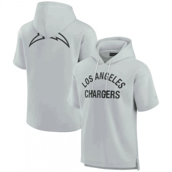 Men's Los Angeles Chargers Gray Super Soft Fleece Short Sleeve Hoodie Men's Los Angeles Chargers Gray Super Soft Fleece Short Sleeve Hoodie