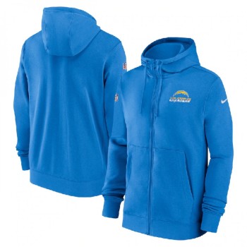 Men's Los Angeles Chargers Light Blue Sideline Club Performance Full-Zip Hoodie Men's Los Angeles Chargers Light Blue Sideline Club Performance Full-Zip Hoodie