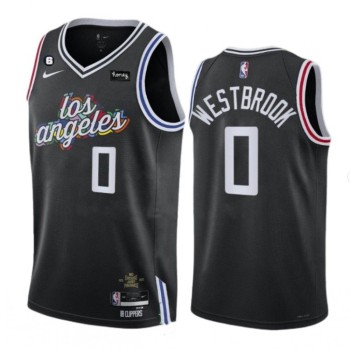 Men's Los Angeles Clippers #0 Russell Westbrook Black 2022/23 City Edition With NO.6 Patch Stitched Jersey Men's Los Angeles Clippers #0 Russell Westbrook Black 2022/23 City Edition With NO.6 Patch Stitched Jersey