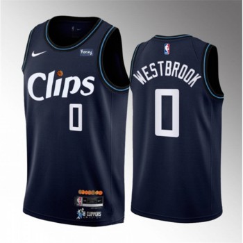Men's Los Angeles Clippers #0 Russell Westbrook Navy 2023-24 City Edition Stitched Jersey Men's Los Angeles Clippers #0 Russell Westbrook Navy 2023-24 City Edition Stitched Jersey