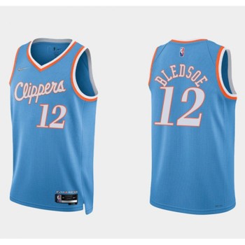 Men's Los Angeles Clippers #12 Eric Bledsoe 2021/22 Blue 75th Anniversary City Edition Stitched Basketball Jersey Men's Los Angeles Clippers #12 Eric Bledsoe 2021/22 Blue 75th Anniversary City Edition Stitched Basketball Jersey