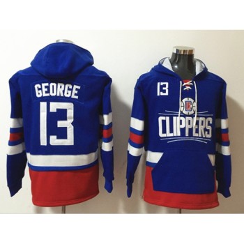 Men's Los Angeles Clippers #13 Paul George Blue Lace-Up Pullover Hoodie Men's Los Angeles Clippers #13 Paul George Blue Lace-Up Pullover Hoodie
