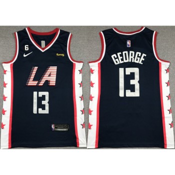 Men's Los Angeles Clippers #13 Paul George Navy 2022/23 City Edition With NO.6 Patch Stitched Jersey Men's Los Angeles Clippers #13 Paul George Navy 2022/23 City Edition With NO.6 Patch Stitched Jersey