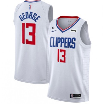 Men's Los Angeles Clippers #13 Paul George White With NO.6 Patch Stitched Jersey Men's Los Angeles Clippers #13 Paul George White With NO.6 Patch Stitched Jersey