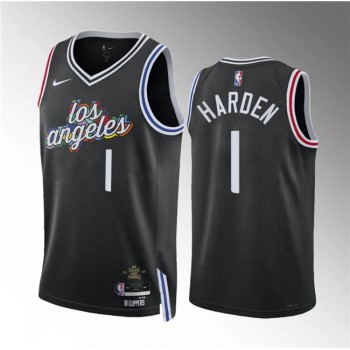 Men's Los Angeles Clippers #1 James Harden Black 2022/23 City Edition Stitched Jersey Men's Los Angeles Clippers #1 James Harden Black 2022/23 City Edition Stitched Jersey