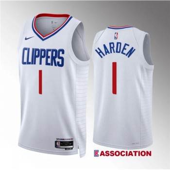 Men's Los Angeles Clippers #1 James Harden White Association Edition Stitched Jersey Men's Los Angeles Clippers #1 James Harden White Association Edition Stitched Jersey