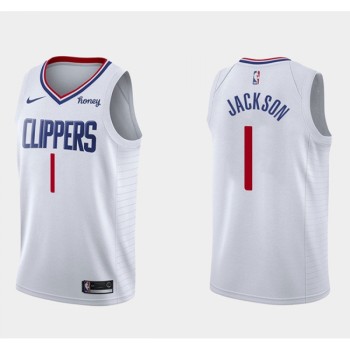 Men's Los Angeles Clippers #1 Reggie Jackson White Association Edition Stitched Basketball Jersey Men's Los Angeles Clippers #1 Reggie Jackson White Association Edition Stitched Basketball Jersey