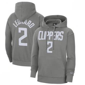 Men's Los Angeles Clippers #2 Kawhi Leonard 2021 Grey Pullover Hoodie Men's Los Angeles Clippers #2 Kawhi Leonard 2021 Grey Pullover Hoodie