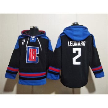 Men's Los Angeles Clippers #2 Kawhi Leonard Black/Blue Lace-Up Pullover Hoodie Men's Los Angeles Clippers #2 Kawhi Leonard Black/Blue Lace-Up Pullover Hoodie