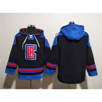Men's Los Angeles Clippers Blank Black/Blue Lace-Up Pullover Hoodie Men's Los Angeles Clippers Blank Black/Blue Lace-Up Pullover Hoodie