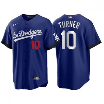 Men's Los Angeles Dodgers #10 Justin Turner 2021 Royal City Connect Cool Base Stitched Baseball Jersey Men's Los Angeles Dodgers #10 Justin Turner 2021 Royal City Connect Cool Base Stitched Baseball Jersey