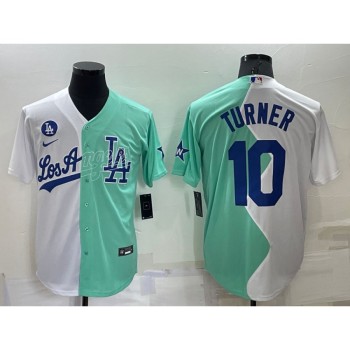 Men's Los Angeles Dodgers #10 Justin Turner 2022 All-Star White/Green Cool Base Stitched Baseball Jersey Men's Los Angeles Dodgers #10 Justin Turner 2022 All-Star White/Green Cool Base Stitched Baseball Jersey