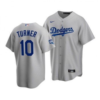 Men's Los Angeles Dodgers #10 Justin Turner Grey 2020 World Series Champions Home Patch Stitched Jersey Men's Los Angeles Dodgers #10 Justin Turner Grey 2020 World Series Champions Home Patch Stitched Jersey