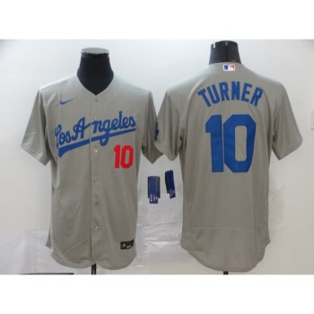Men's Los Angeles Dodgers #10 Justin Turner Grey Flex Base Stitched MLB Jersey Men's Los Angeles Dodgers #10 Justin Turner Grey Flex Base Stitched MLB Jersey
