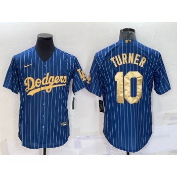 Men's Los Angeles Dodgers #10 Justin Turner Navy Gold Cool Base Stitched Baseball Jersey