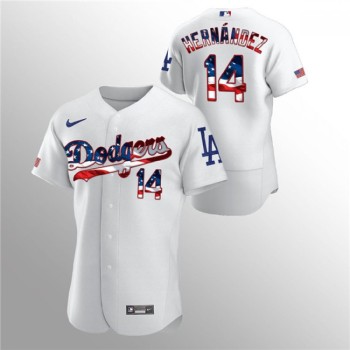 Men's Los Angeles Dodgers #14 Enrique Hernandez White 2020 Stars & Stripes Flex Base Stitched Jersey Men's Los Angeles Dodgers #14 Enrique Hernandez White 2020 Stars & Stripes Flex Base Stitched Jersey