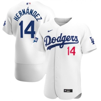 Men's Los Angeles Dodgers #14 Kike Hernandez White White 2020 World Series Champions Home Patch Sttiched Jersey Men's Los Angeles Dodgers #14 Kike Hernandez White White 2020 World Series Champions Home Patch Sttiched Jersey