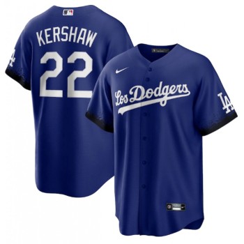 Men's Los Angeles Dodgers #22 Clayton Kershaw 2021 Royal City Connect Cool Base Stitched Baseball Jersey Men's Los Angeles Dodgers #22 Clayton Kershaw 2021 Royal City Connect Cool Base Stitched Baseball Jersey