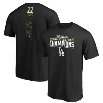Men's Los Angeles Dodgers #22 Clayton Kershaw Black 2020 World Series Champions T-Shirt Men's Los Angeles Dodgers #22 Clayton Kershaw Black 2020 World Series Champions T-Shirt