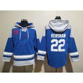Men's Los Angeles Dodgers #22 Clayton Kershaw Blue Ageless Must-Have Lace-Up Pullover Hoodie Men's Los Angeles Dodgers #22 Clayton Kershaw Blue Ageless Must-Have Lace-Up Pullover Hoodie