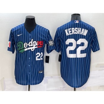 Men's Los Angeles Dodgers #22 Clayton Kershaw Navy Mexico World Series Cool Base Stitched Baseball Jersey