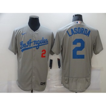 Men's Los Angeles Dodgers #2 Tommy Lasorda Grey Flex Base Sttiched Jersey Men's Los Angeles Dodgers #2 Tommy Lasorda Grey Flex Base Sttiched Jersey