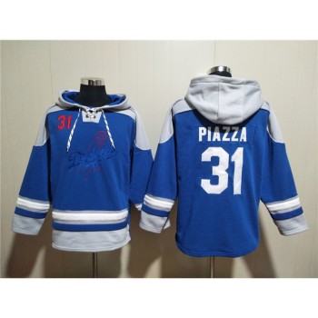 Men's Los Angeles Dodgers #31 Mike Piazza Blue Ageless Must-Have Lace-Up Pullover Hoodie Men's Los Angeles Dodgers #31 Mike Piazza Blue Ageless Must-Have Lace-Up Pullover Hoodie