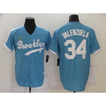 Men's Los Angeles Dodgers #34 Fernando Valenzuela Throwback Blue Cool Base Stitched Jersey Men's Los Angeles Dodgers #34 Fernando Valenzuela Throwback Blue Cool Base Stitched Jersey