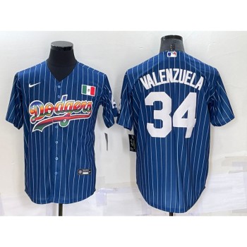 Men's Los Angeles Dodgers #34 Toro Valenzuela Navy Mexico Rainbow Cool Base Stitched Baseball Jersey
