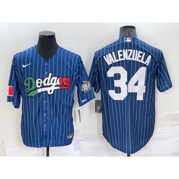 Men's Los Angeles Dodgers #34 Toro Valenzuela Navy Mexico World Series Cool Base Stitched Baseball Jersey