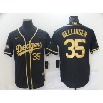 Men's Los Angeles Dodgers #35 Cody Bellinger Black Gold 2020 World Series Stitched Jersey