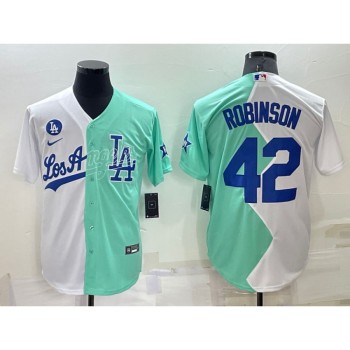 Men's Los Angeles Dodgers #42 Jackie Robinson 2022 All-Star White/Green Cool Base Stitched Baseball Jersey