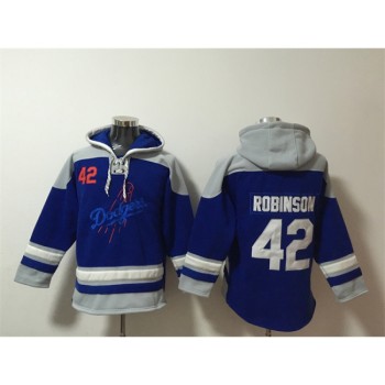 Men's Los Angeles Dodgers #42 Jackie Robinson Blue Ageless Must-Have Lace-Up Pullover Hoodie Men's Los Angeles Dodgers #42 Jackie Robinson Blue Ageless Must-Have Lace-Up Pullover Hoodie