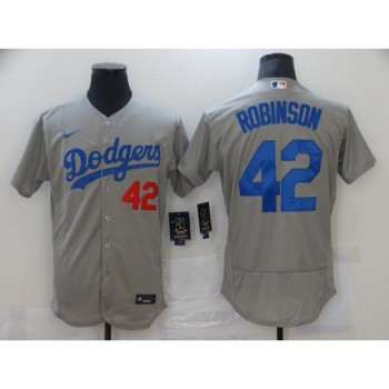 Men's Los Angeles Dodgers #42 Jackie Robinson Grey Flex Base Sttiched Jersey