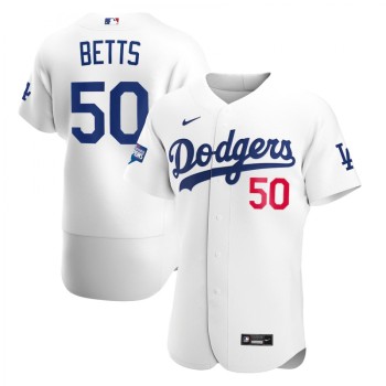 Men's Los Angeles Dodgers #50 Mookie Betts 2020 White World Series Champions Patch Flex Base Sttiched Jersey Men's Los Angeles Dodgers #50 Mookie Betts 2020 White World Series Champions Patch Flex Base Sttiched Jersey