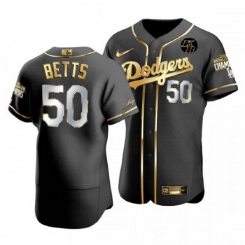 Men's Los Angeles Dodgers #50 Mookie Betts 2020 World Series Champions Black Golden Sttiched MLB Jersey Men's Los Angeles Dodgers #50 Mookie Betts 2020 World Series Champions Black Golden Sttiched MLB Jersey