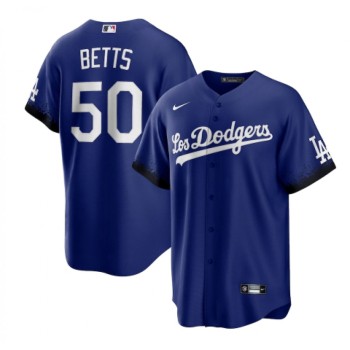 Men's Los Angeles Dodgers #50 Mookie Betts 2021 Royal City Connect Cool Base Stitched Baseball Jersey Men's Los Angeles Dodgers #50 Mookie Betts 2021 Royal City Connect Cool Base Stitched Baseball Jersey