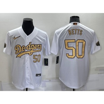 Men's Los Angeles Dodgers #50 Mookie Betts 2022 All-Star White Cool Base Stitched Baseball Jersey Men's Los Angeles Dodgers #50 Mookie Betts 2022 All-Star White Cool Base Stitched Baseball Jersey