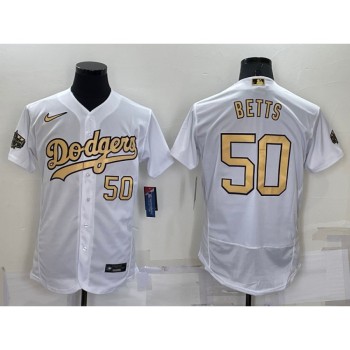 Men's Los Angeles Dodgers #50 Mookie Betts 2022 All-Star White Flex Base Stitched Baseball Jersey Men's Los Angeles Dodgers #50 Mookie Betts 2022 All-Star White Flex Base Stitched Baseball Jersey