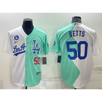 Men's Los Angeles Dodgers #50 Mookie Betts 2022 All-Star White/Green Cool Base Stitched Baseball Jersey Men's Los Angeles Dodgers #50 Mookie Betts 2022 All-Star White/Green Cool Base Stitched Baseball Jersey