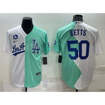 Men's Los Angeles Dodgers #50 Mookie Betts 2022 All-Star White/Green Cool Base Stitched Baseball Jersey Men's Los Angeles Dodgers #50 Mookie Betts 2022 All-Star White/Green Cool Base Stitched Baseball Jersey