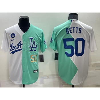 Men's Los Angeles Dodgers #50 Mookie Betts 2022 All-Star White/Green Cool Base Stitched Baseball Jersey Men's Los Angeles Dodgers #50 Mookie Betts 2022 All-Star White/Green Cool Base Stitched Baseball Jersey