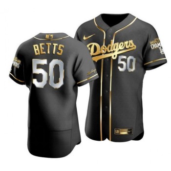 Men's Los Angeles Dodgers #50 Mookie Betts Black/Gold Edition Championship Flex Base Stitched jersey Men's Los Angeles Dodgers #50 Mookie Betts Black/Gold Edition Championship Flex Base Stitched jersey