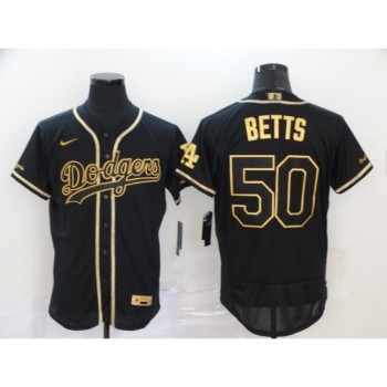 Men's Los Angeles Dodgers #50 Mookie Betts Black Golden Flex Base Stitched MLB Jersey Men's Los Angeles Dodgers #50 Mookie Betts Black Golden Flex Base Stitched MLB Jersey