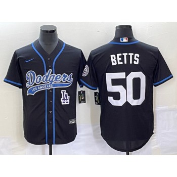 Men's Los Angeles Dodgers #50 Mookie Betts Black With Patch Cool Base Stitched Baseball Jersey Men's Los Angeles Dodgers #50 Mookie Betts Black With Patch Cool Base Stitched Baseball Jersey