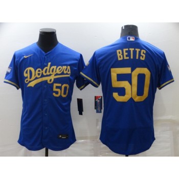 Men's Los Angeles Dodgers #50 Mookie Betts Blue Gold 2020 World Series Flex Base Stitched Jersey Men's Los Angeles Dodgers #50 Mookie Betts Blue Gold 2020 World Series Flex Base Stitched Jersey