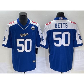 Men's Los Angeles Dodgers #50 Mookie Betts Blue Vin Scully Patch Stitched Jersey Men's Los Angeles Dodgers #50 Mookie Betts Blue Vin Scully Patch Stitched Jersey